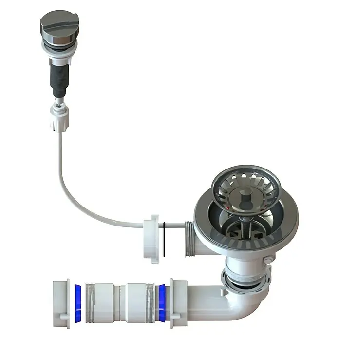 Respekta Excenter-Ablaufgarnitur - Geeignet für: Spülenablauf 3 ½″ - Eine detaillierte Ansicht eines Spülenablaufsystems mit verschiedenen Komponenten.