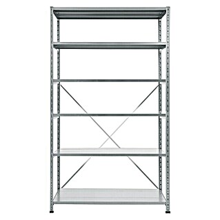 Scholz Metallregal Grundelement (Höhe: 228 cm, B x T: 125 x 40 cm, Traglast pro Boden: 120 kg, Anzahl Böden: 6 Stk., Stecken, Silber)