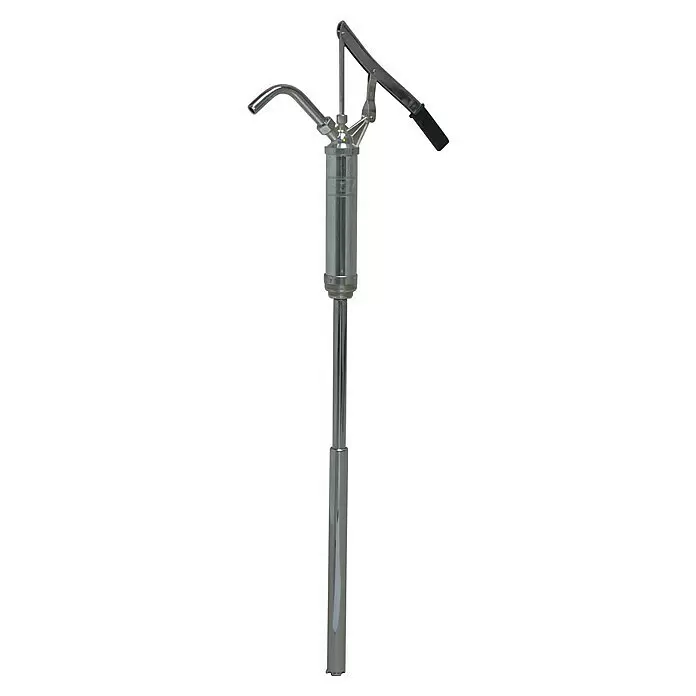 Mato Fasspumpe - Passend für: Fässer 50 - 200 l, Teleskopierbar: 450 mm - 860 mm - Silberne Metall-Fasspumpe mit schwarzem Griff zum Abfüllen von Flüssigkeiten aus Fässern.