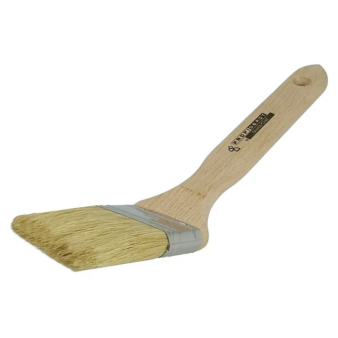 Profi Depot by Storch-Ciret Fassadenstreicher kurz - Breite Borsten: 50 mm, Mischborsten, Holz - Auf dem Bild ist ein ProfiDepot Heizkörperpinsel mit hellem Holzgriff und hellem Borstenkopf vor einem schwarzen Hintergrund abgebildet.