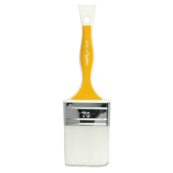 swingcolor Komfort Flachpinsel Lack Ergo - Breite Borsten: 70 mm, All-in-one-Borsten, Kunststoff - Pinsel mit gelbem Griff und dem Schriftzug "swingcolor". Ideal zum Malen und Lackieren, für präzise Ergebnisse und saubere Kanten.