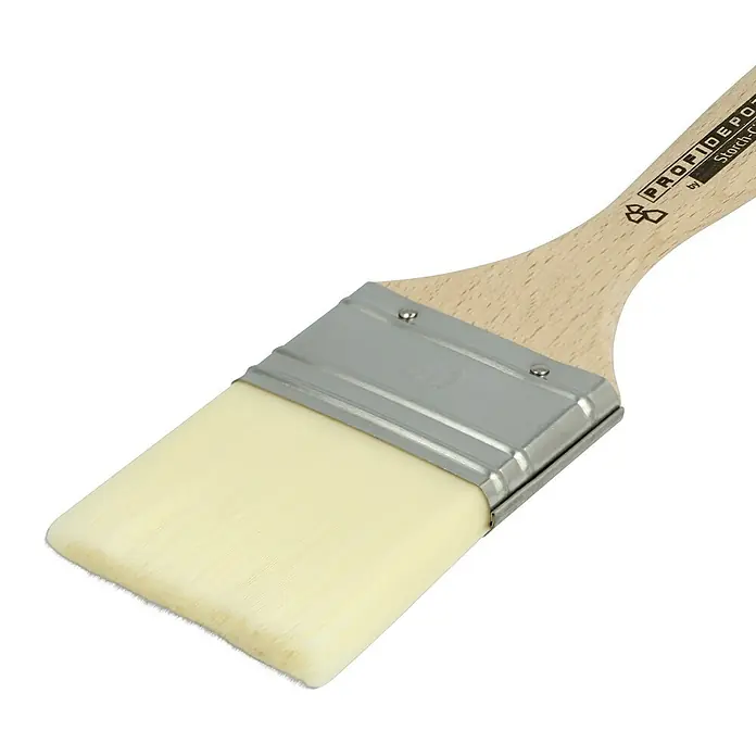 Profi Depot by Storch-Ciret Verschlichtpinsel - Breite Borsten: 50 mm, Mischborsten, Holz - Nahaufnahme eines ProfiDepot-Pinsels mit hellem Holzgriff und silberner Zwinge. Ideal für präzise Malerarbeiten.