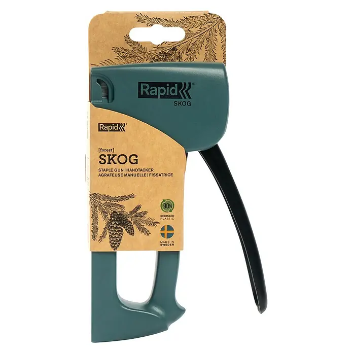 Rapid Handtacker - Feindrahtklammer Typ 53, 4 mm - 10 mm, Grün - Der Rapid Skog Handtacker, ein umweltfreundliches Werkzeug aus 90% recyceltem Kunststoff, hergestellt in Schweden, für müheloses Tackern.
