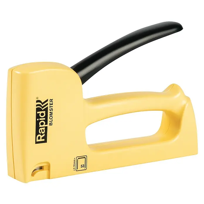 Rapid Handtacker - Feindrahtklammer Typ 53, 4 mm - 10 mm, Gelb - Ein gelber Rapid-Blomster-Handtacker mit schwarzem Griff für vielseitige Befestigungsarbeiten in Werkstatt und Haushalt.