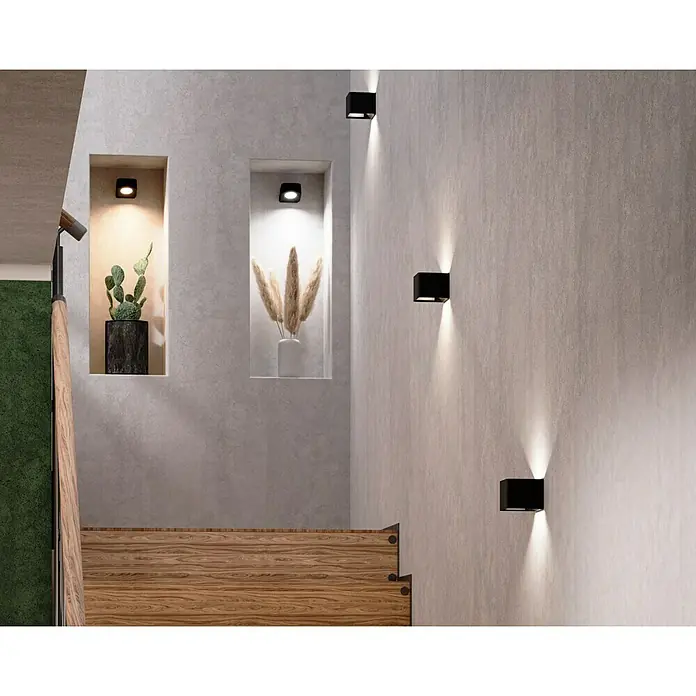 Lavida Akku-Wandleuchte Mirano - L x B x H: 9,25 x 7,65 x 4,5 cm, 2 W, Schwarz, Mehrfarbig, Eckig - Moderne Wandleuchten in einem Treppenhaus, die ein angenehmes Licht erzeugen und das stilvolle Design des Interieurs hervorheben.