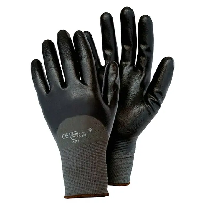 Industrial Starter Guantes de trabajo Oil Catch - Talla del guante: 10, Negro, 2 ud. - Imagen de guantes de trabajo negros con puños grises, ideales para taller y jardín. Protección robusta para diversas tareas.