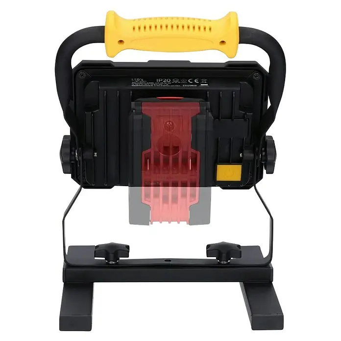 LED's work LED-Strahler für 18 V Akkus - 2.000 lm, 5.000 K, L x B x H: 214 x 220 x 309 mm, IP20 - Schwarz-gelbe Baustellenleuchte mit robustem Design und verstellbarem Ständer für optimale Ausleuchtung. Ideal für den professionellen Einsatz.