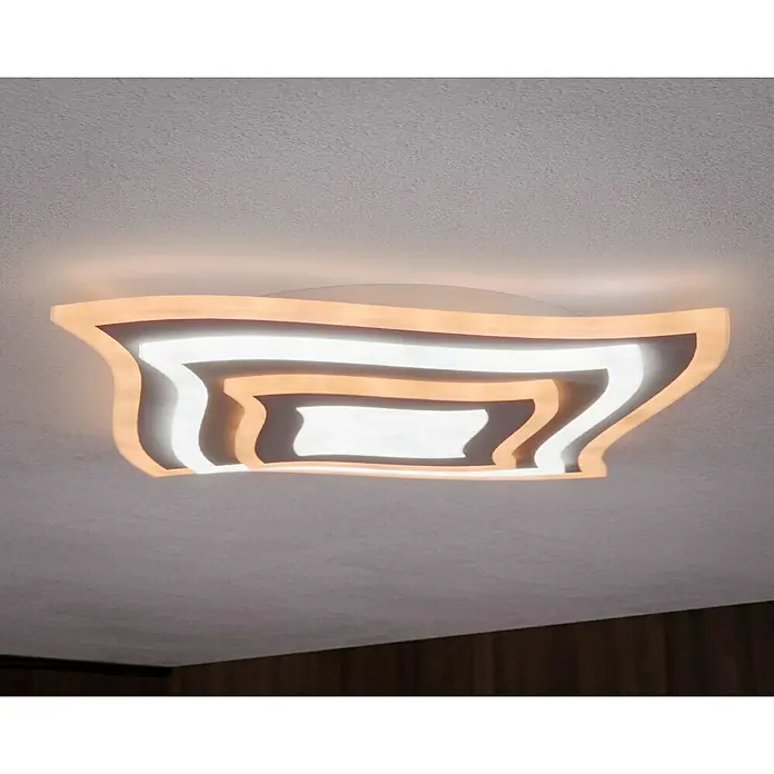 Fischer & Honsel LED-Deckenleuchte Gorden - 38 W, L x B x H: 43 x 43 x 6 cm, Weiß, Mehrfarbig - Moderne Deckenleuchte mit wellenförmigem Design und warmweißer Beleuchtung, ideal für stilvolle Wohnräume.