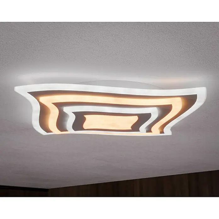 Fischer & Honsel LED-Deckenleuchte Gorden - 38 W, L x B x H: 43 x 43 x 6 cm, Weiß, Mehrfarbig - Moderne LED-Deckenleuchte mit wellenförmigem Design, ideal für stilvolle Innenräume. Elegante Beleuchtungslösung für Wohn- und Schlafzimmer.