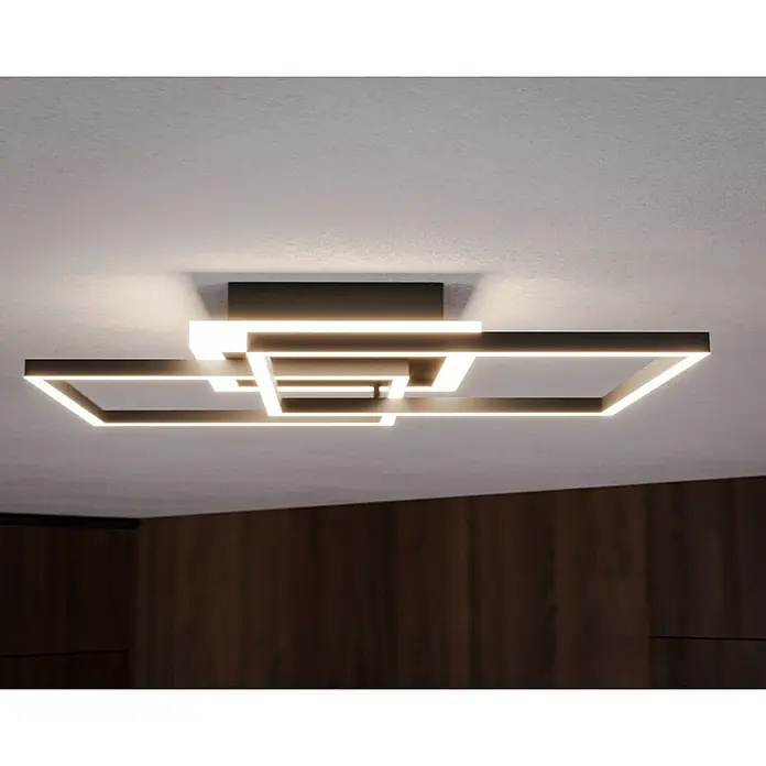 Trio Leuchten LED-Deckenleuchte Venida - 25 W, L x B x H: 57 x 35 x 7 cm, Schwarz, Warmweiß - Diese moderne Deckenleuchte verfügt über ein stilvolles Design mit verschachtelten Quadraten und integrierter LED-Beleuchtung.