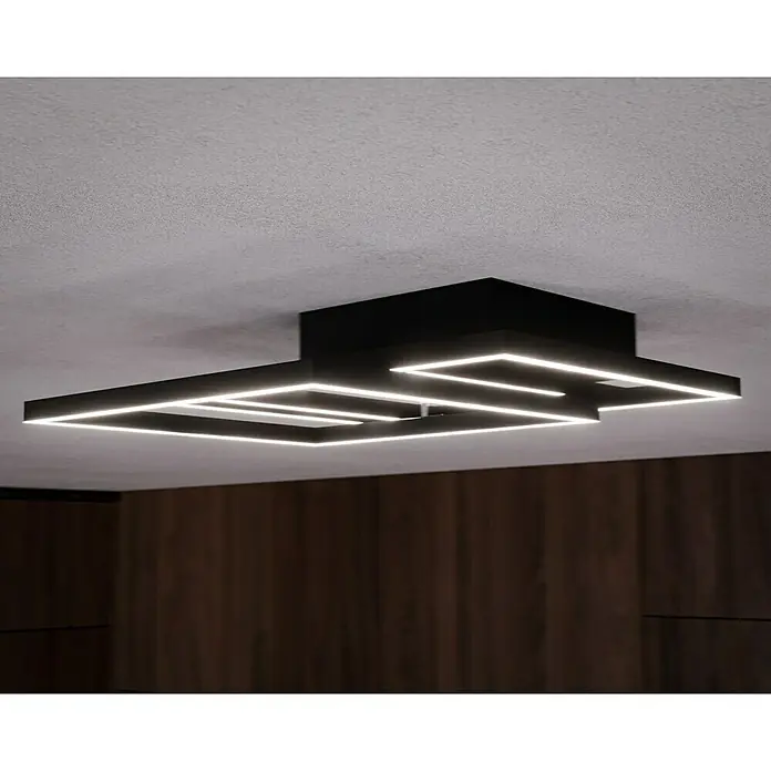 Reality Leuchten LED-Deckenleuchte Mobile - 28 W, L x B x H: 42 x 39 x 10 cm, Schwarz - Deckenleuchte mit modernem, geometrischem Design in Schwarz und LED-Beleuchtung für eine stilvolle Atmosphäre.