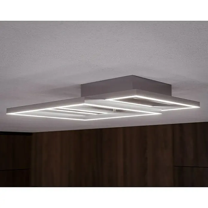 Reality Leuchten LED-Deckenleuchte Mobile - 28 W, L x B x H: 42 x 39 x 10 cm, Nickel-matt - Moderne Deckenleuchte mit verschlungenen, quadratischen LED-Lichtelementen und grauem Gehäuse. Elegant und hell für jeden Raum.