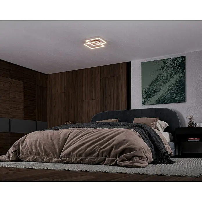 Just Light LED-Deckenleuchte Iven - 17,5 W, L x B x H: 35,9 x 35,9 x 7 cm, Stahl, Warmweiß - Elegantes Schlafzimmer mit einem modernen Deckenleuchte-Design, das dem Raum einen Hauch von Raffinesse verleiht.