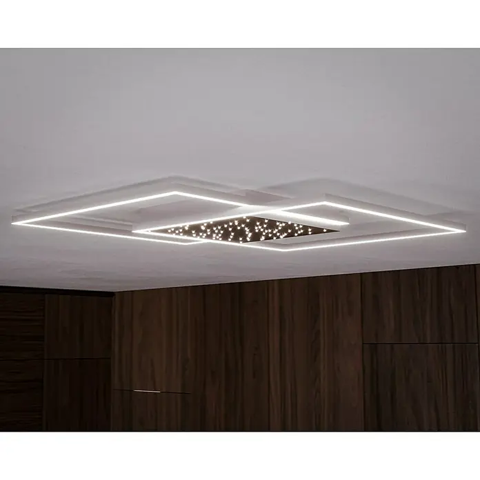 Paul Neuhaus LED-Deckenleuchte YUKI - 57 W, L x B x H: 67 x 67 x 5 cm, Stahl, Mehrfarbig - Moderne Deckenleuchte mit quadratischem Design und Sternenhimmel-Effekt für eine stilvolle Beleuchtung.