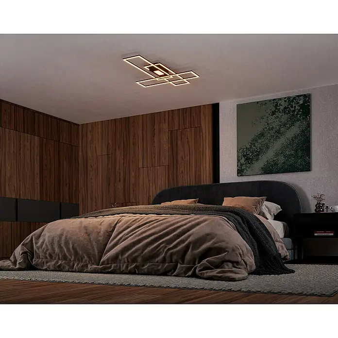 Just Light LED-Deckenleuchte Asmin - 50 W, 99,2 x 69,4 cm, Schwarz, Mehrfarbig - Moderne Deckenleuchte mit geometrischem Design in einem eleganten Schlafzimmer, sorgt für warmes Licht und stilvolle Atmosphäre.