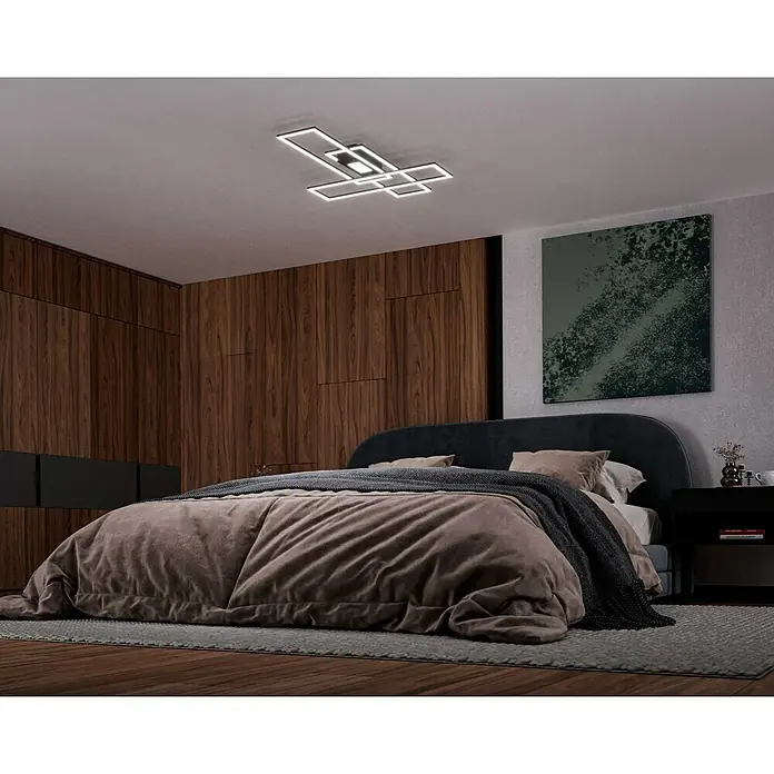 Just Light LED-Deckenleuchte Asmin - 50 W, 99,2 x 69,4 cm, Schwarz, Mehrfarbig - Modernes Schlafzimmer mit stilvoller Deckenleuchte, die ein angenehmes Licht verbreitet und den Raum elegant ausleuchtet.