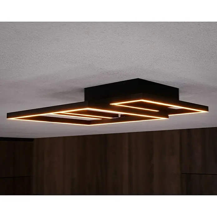 Reality Leuchten LED-Deckenleuchte Mobile - 28 W, L x B x H: 42 x 39 x 10 cm, Schwarz - Moderne Deckenleuchte mit quadratischem Design. Die schwarze Leuchte ist mit warmweißem Licht ausgestattet und sorgt für eine angenehme Atmosphäre.