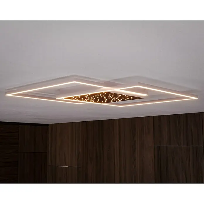 Paul Neuhaus LED-Deckenleuchte YUKI - 57 W, L x B x H: 67 x 67 x 5 cm, Stahl, Mehrfarbig - Moderne LED-Deckenleuchte mit quadratischem Design und Sternenhimmel-Effekt für eine stilvolle Beleuchtung im Raum.