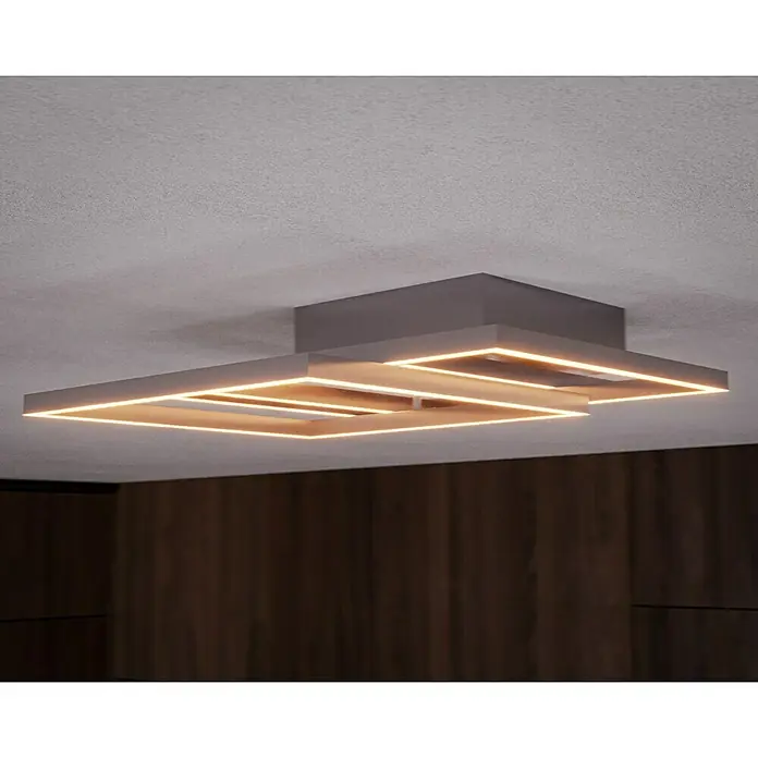 Reality Leuchten LED-Deckenleuchte Mobile - 28 W, L x B x H: 42 x 39 x 10 cm, Nickel-matt - Moderne LED-Deckenleuchte mit verschachtelten Quadraten. Die Leuchte sorgt für ein stilvolles und helles Ambiente im Raum.