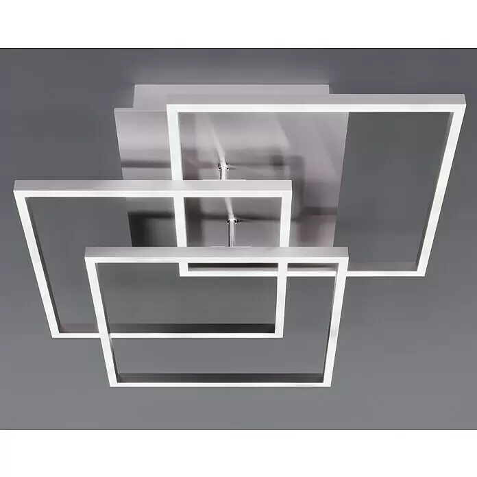 Reality Leuchten Plafón LED Mobile - 28 W, L x An x Al: 42 x 39 x 10 cm, Plata - Lámpara de techo moderna con marcos cuadrados blancos iluminados superpuestos y una placa de montaje plateada.