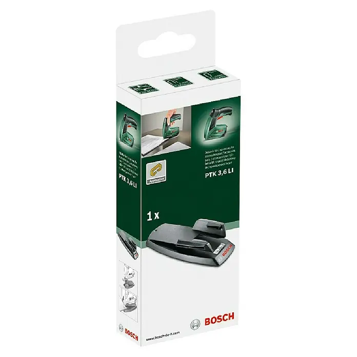 Bosch Heftgerät - Passend für: Bosch Akku-Tacker PTK 3,6 LI - Produktverpackung für Bosch PTK 3,6 LI Akku-Tacker mit Zubehör für vielfältige Anwendungen im Haushalt und Hobbybereich.