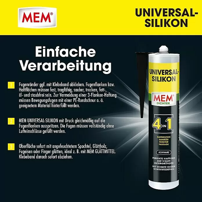 MEM Universal-Silikon 4in1Schwarz, 300 ml