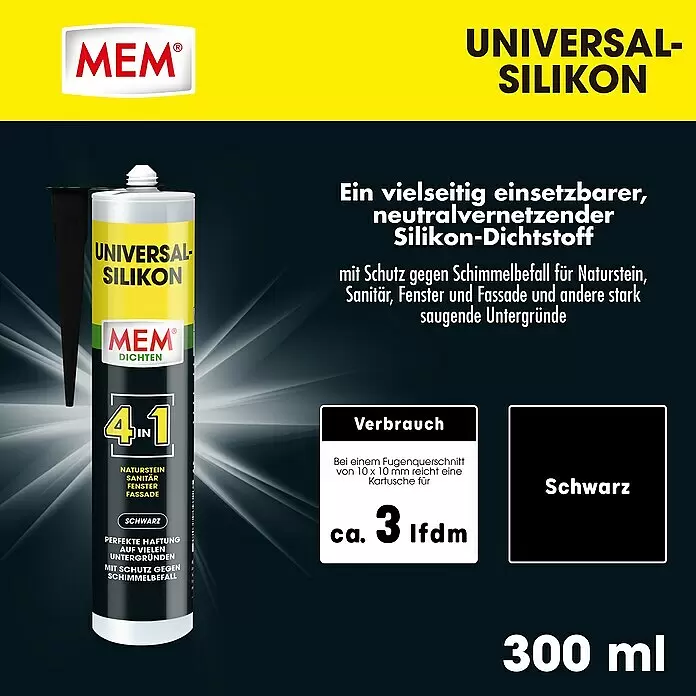 MEM Universal-Silikon 4in1Schwarz, 300 ml