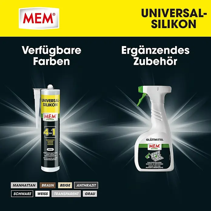 MEM Universal-Silikon 4in1 - Weiß, 300 ml - MEM Universal-Silikon in verschiedenen Farben und ergänzendes Glättmittel für perfekte Oberflächen.