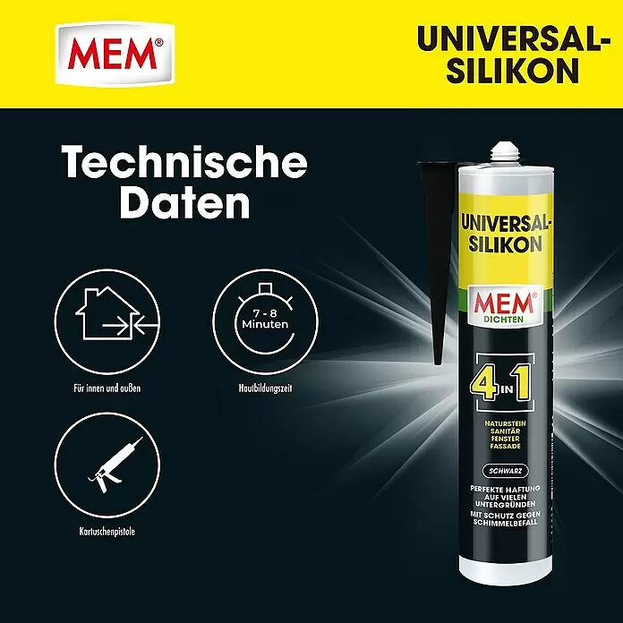 MEM Universal-Silikon 4in1Schwarz, 300 ml