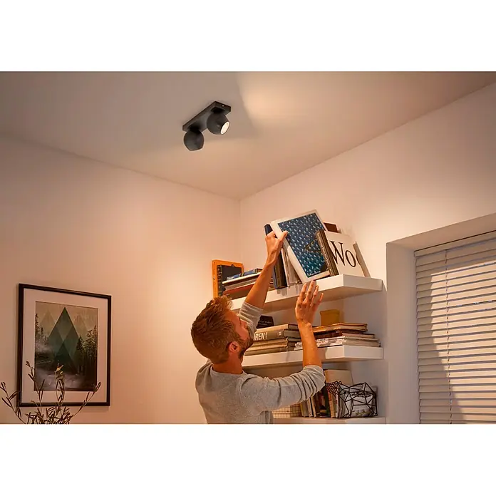 Philips Hue Regleta LED Buckram - 11 W, L x An x Al: 8,2 x 25,2 x 10,3 cm, Negro, Multicolor, 2 ud. - El foco de techo proporciona la iluminación perfecta. El foco flexible se adapta a cualquier habitación y es fácil de instalar.