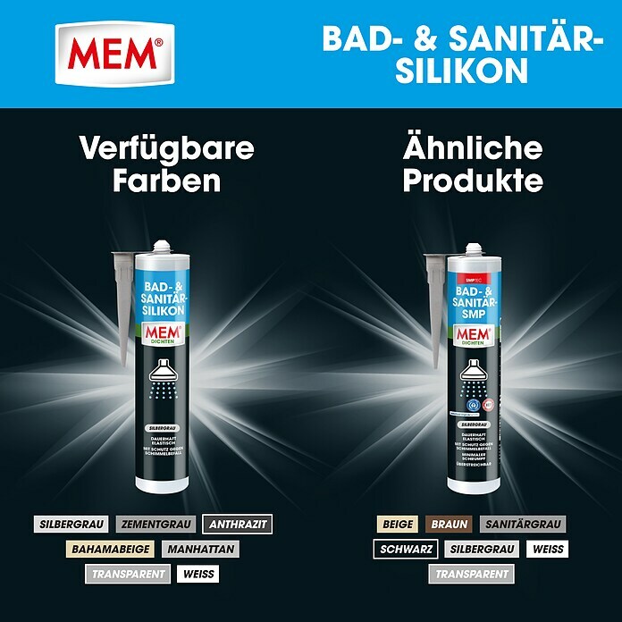 MEM Silikon Bad- & Sanitär-Silikon (Silbergrau, 300 ml) | BAUHAUS