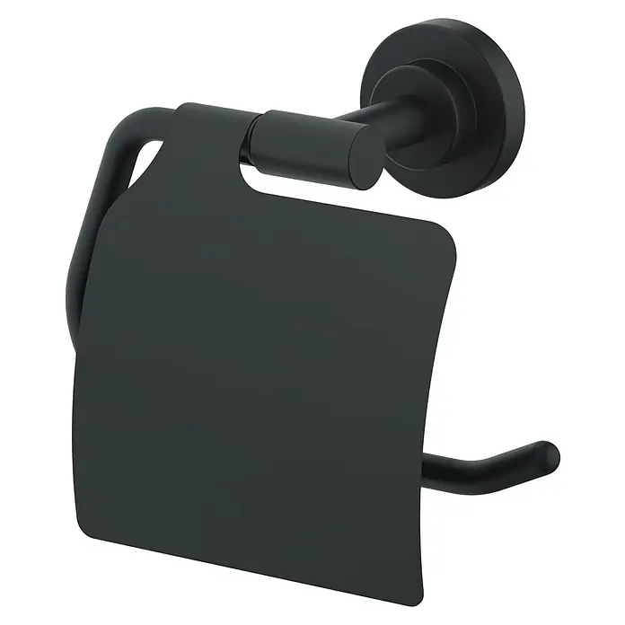Camargue Lyon Toilettenpapierhalter - Mit Deckel, Schwarz, Matt - Schwarzer Toilettenpapierhalter mit Abdeckung für Badezimmer. Ein stilvolles Accessoire, das Funktionalität und modernes Design vereint.