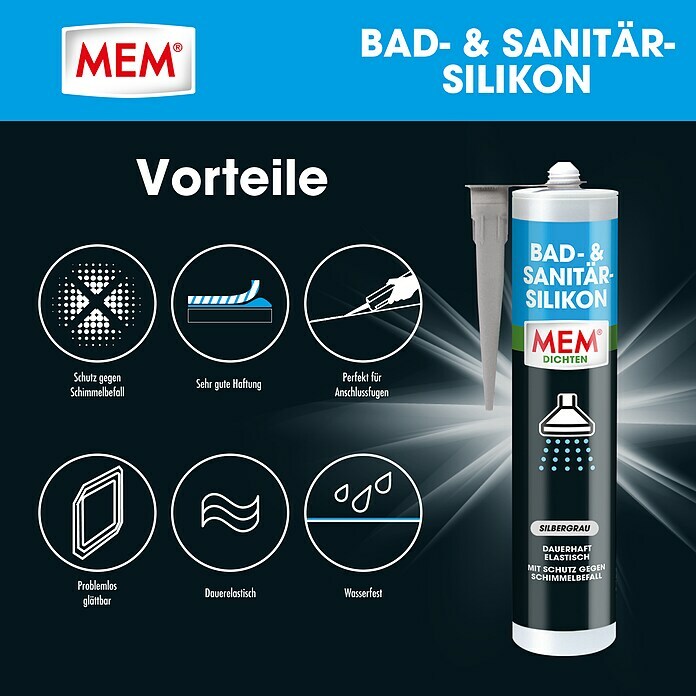 MEM Silikon Bad- & Sanitär-Silikon (Silbergrau, 300 ml) | BAUHAUS