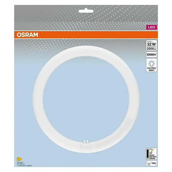 Osram LED-Röhre LED TUBE T9 EM - Länge: 30 cm, Neutralweiß, 19 W, 2.200 lm, G10q - Abbildung einer OSRAM LED-Ringlampe, die energiesparend ist und eine lange Lebensdauer hat, ideal für den Einsatz mit einem Starter.