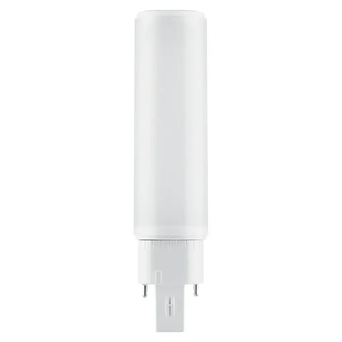 Osram LED-Röhre DULUX LED D/E - Länge: 14,28 cm, Warmweiß, 7 W, 770 lm, G24q-2 - Abbildung einer weißen Antenne. Das Produkt ist schlank, zylindrisch und für den Empfang von Funkwellen konzipiert.
