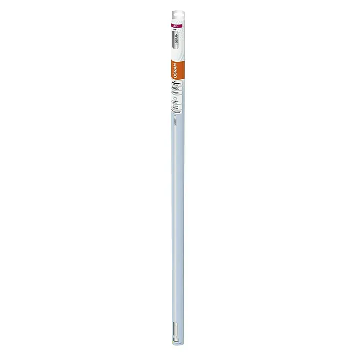 Osram LED-Röhre LED TUBE T5 HF - Länge: 116,3 cm, Kaltweiß, 4.000 lm, G5 - Eine Osram LED Röhre mit orangem Etikett ist abgebildet. Die Röhre ist schlank und hat an beiden Enden silberne Kappen.