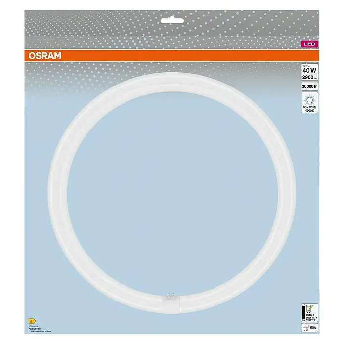 Osram LED-Röhre LED TUBE T9 EM - Länge: 40 cm, Kaltweiß, 24 W, 2.900 lm, G10q - Produktbild einer OSRAM LED Ringlampe mit 40W, 2900 Lumen und einer Lebensdauer von 30000 Stunden in der Farbtemperatur Kaltweiß (4000 K).