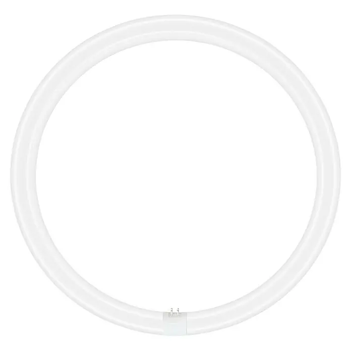 Osram LED-Röhre LED TUBE T9 EM - Länge: 40 cm, Kaltweiß, 24 W, 2.900 lm, G10q - Nahaufnahme einer runden, weißen Leuchtstoffröhre mit einem Stecker an der Unterseite, perfekt für helle und gleichmäßige Beleuchtung.