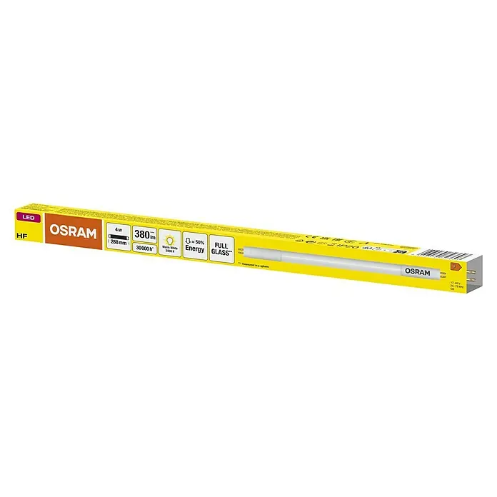 Osram LED-Röhre LED TUBE T5 HF SHORT - Länge: 30,2 cm, Warmweiß, 4 W, 380 lm, G5 - Osram LED-Röhre in gelber Verpackung, 4W, 380lm, warmweißes Licht (3000K) und 288mm Länge. Ideal für energieeffiziente Beleuchtung.