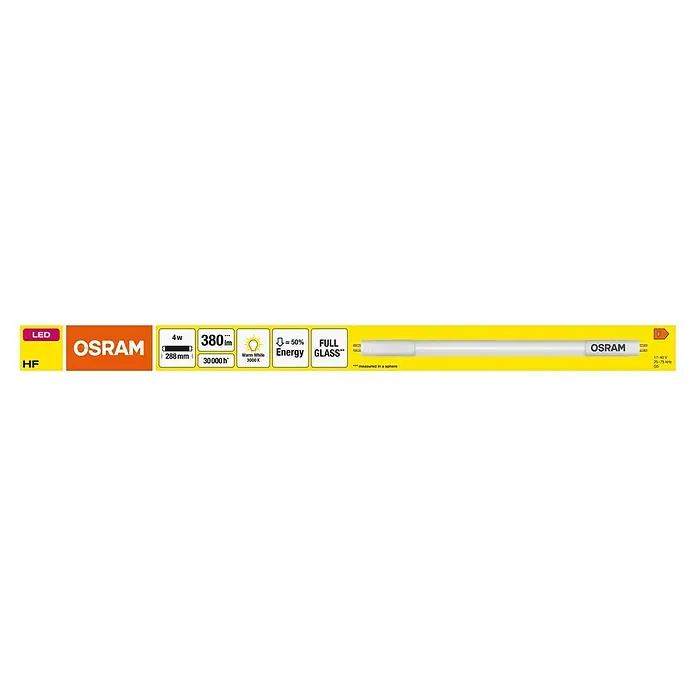 Osram LED-Röhre LED TUBE T5 HF SHORT - Länge: 30,2 cm, Warmweiß, 4 W, 380 lm, G5 - OSRAM LED HF Leuchtstoffröhre mit 4W, 380 Lumen, warmweißem Licht (3000K), 288mm Länge und hoher Energieeffizienz. Vollglas-Ausführung.