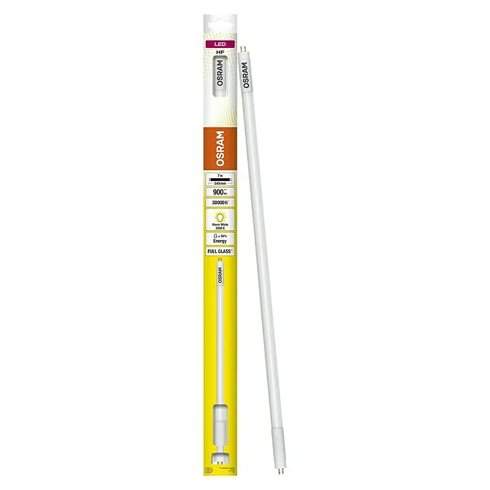 Osram LED-Röhre T5 - Länge: 56,3 cm, Kaltweiß, 7 W, 900 lm, G5 - Die Osram LED HF Full Glass Röhre im gelben Karton. Sie ist energieeffizient, gibt warmweißes Licht ab und hat eine lange Lebensdauer.