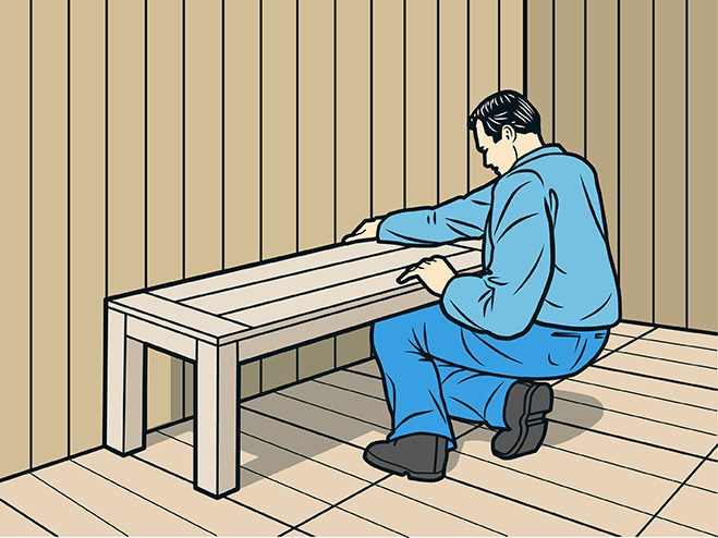Illustration Saunabank einbauen beim Gartensauna selber bauen