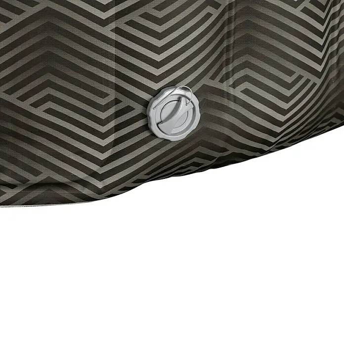 Bestway Lay-Z-Spa Mobil-Whirlpool Barbuda AirJet - Ø x H: 180 x 66 cm, Grau, 669 l - Detailaufnahme eines grauen, gemusterten Outdoor-Kissens mit einem grauen Ventil.