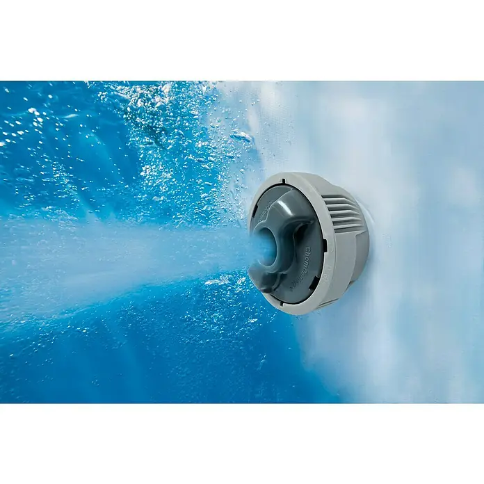 Bestway Lay-Z-Spa Mobil-Whirlpool Barbuda AirJet - Ø x H: 180 x 66 cm, Grau, 669 l - Nahaufnahme einer ChemConnect-Kartusche von Bestway, die unter Wasser befestigt ist und für eine saubere und hygienische Poolumgebung sorgt.