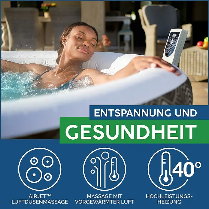 Bestway Lay-Z-Spa Mobil-Whirlpool Barbuda AirJet - Ø x H: 180 x 66 cm, Grau, 669 l - Entspannung und Gesundheit mit dem aufblasbaren Whirlpool. Die Airjet Düsenmassage und die Hochleistungsheizung sorgen für Wohlbefinden.
