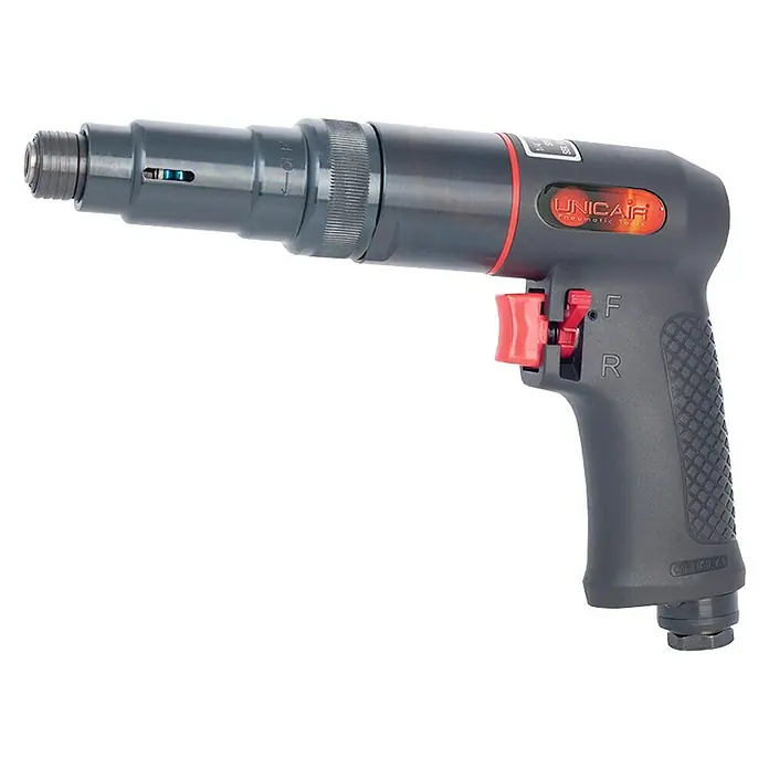 Atornillador neumático AN-837RP - 6 bar - 7 bar, Apto para: Neumáticos de vehículo - El atornillador neumático Unicair es gris con detalles en rojo, cuenta con una empuñadura ergonómica y función de avance y retroceso.