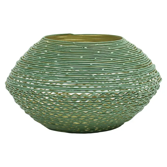 Teelichthalter Borba - Ø x H: 18 x 10 cm, Farblich sortiert, Metall - Dekorative grüne Vase mit gewickelter Optik. Das moderne Design der Vase macht sie zu einem einzigartigen Dekorationsstück.