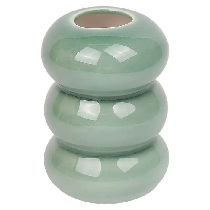 Vase Bubbles - Ø x H: 7 x 10 cm, Keramik, Grün - Nahaufnahme einer dreistöckigen, runden, mattgrünen Keramikvase. Dekorative, moderne und stilvolle Wohnkultur zur Schau gestellt.