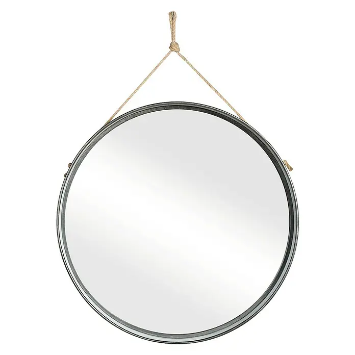 Espejo con marco Esmeralda - Diámetro: 70 cm, Plateado - Espejo de pared redondo con marco metálico suspendido por una cuerda. Un accesorio decorativo y práctico para cualquier habitación.