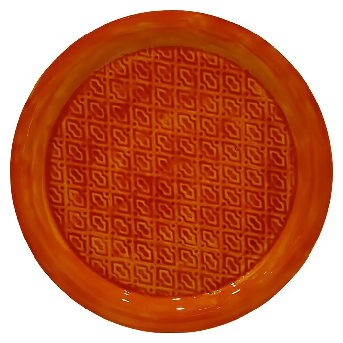 Deko-Tablett - Durchmesser: 42 cm, Rot, Metall - Orangefarbener Dekorteller mit gemustertem Innenraum. Perfekt für dekorative Zwecke oder als Servierplatte.